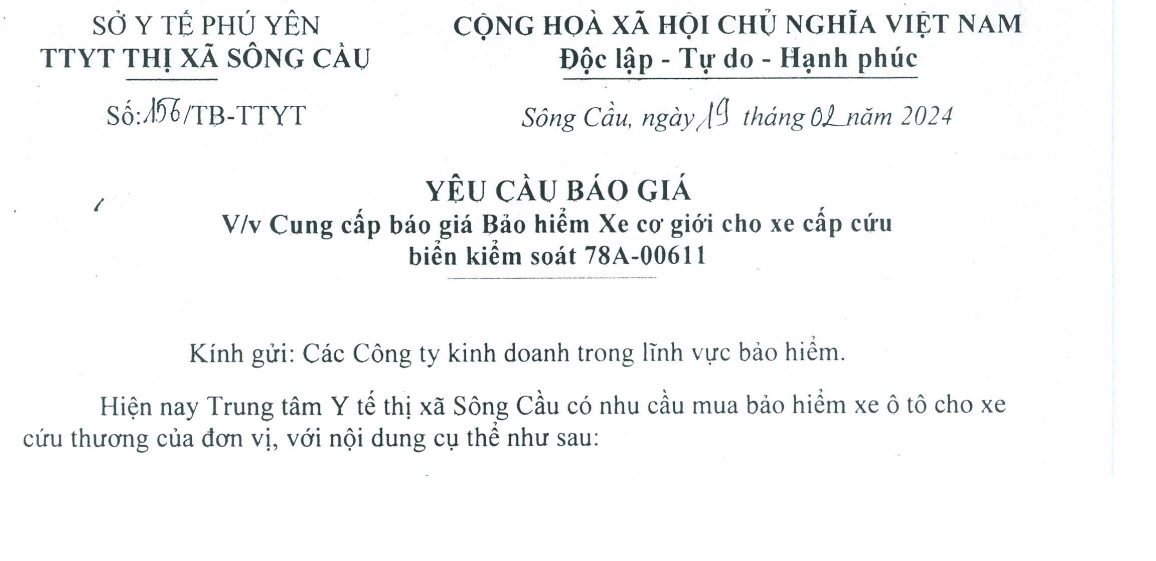 Yêu cầu báo giá Bảo hiểm Xe cơ giới cho xe cấp cứu biển kiểm soát 78A-00611